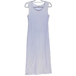 TMG White Navy Blue Striped Sleeveless Maxi Dress Small Pinstripe Made in USA